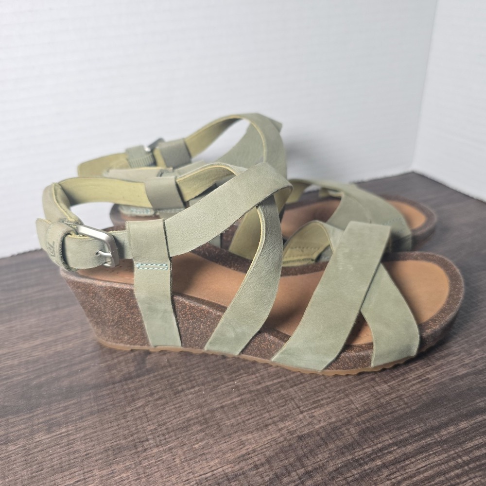 Teva Women's Mahonia Olive Green Leather Strappy Wedge Sandals Buckle Size 6
